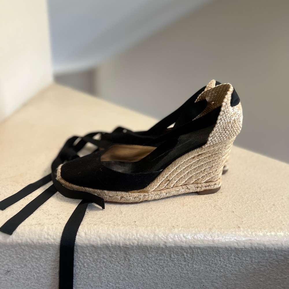 Christian Louboutin Espadrille Wedge Heels Black sandals Size 39/8 - Picture 2 of 14